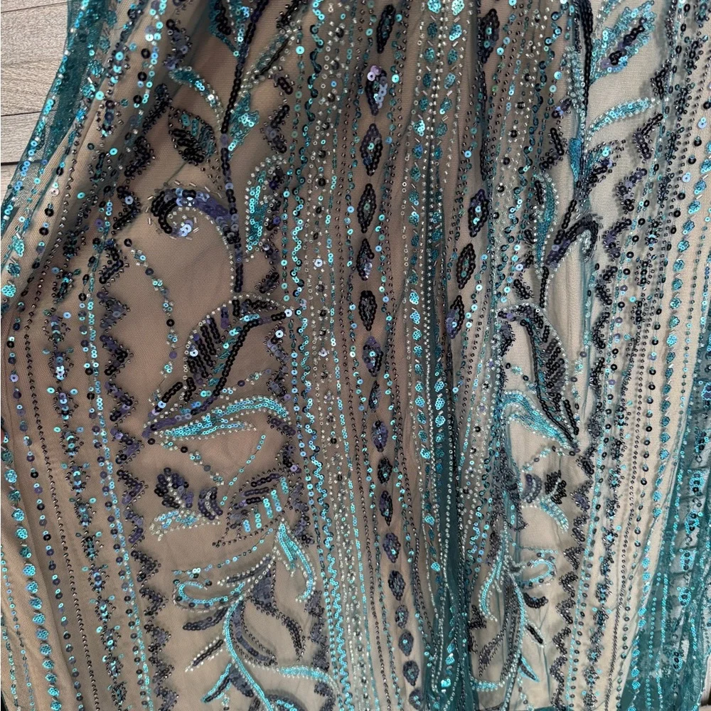Babeyond 1920s Gatsby Beaded Dress Size 16 Teal Art Deco Formal Gown - Picture 11 of 12